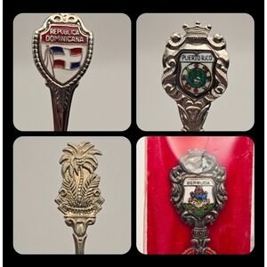 Vintage Souvenir Spoon Lot of 4 Bermuda Puerto Rico Jamaica Dominican Republic